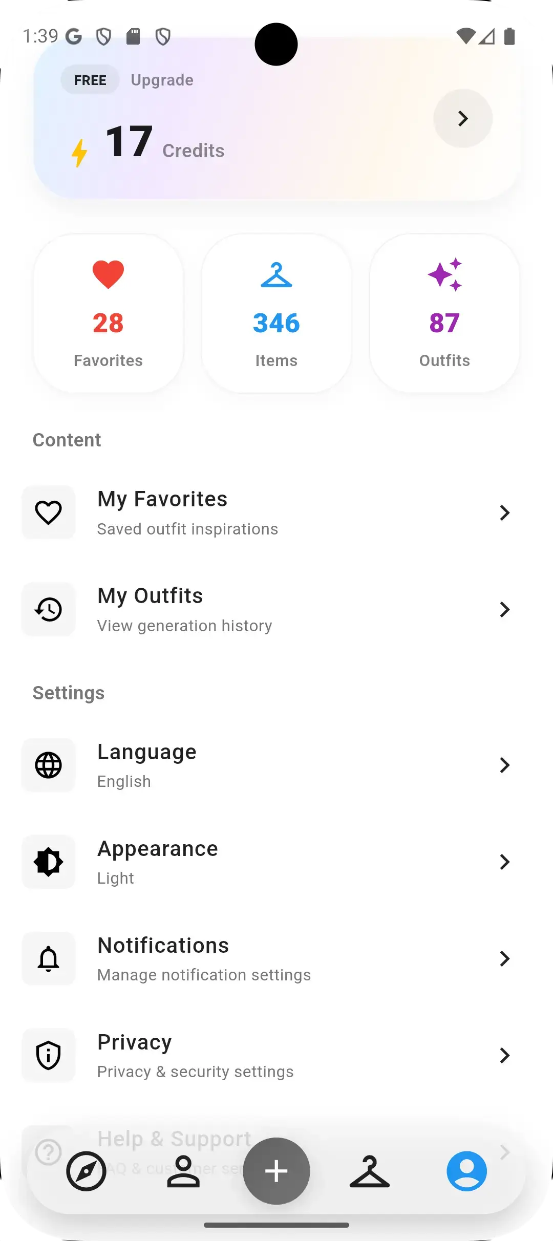 Fitmixai wardrobe screen